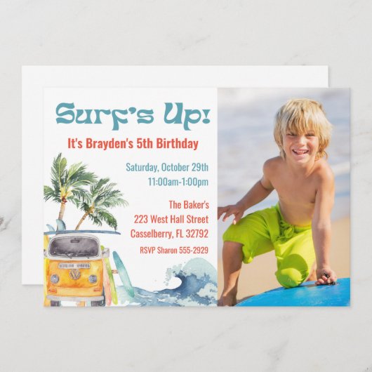 レトロサーフバースデーパーティ招待状写真 招待状 (正面/裏面)