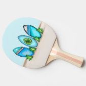 レトロサーフボードブルー&ティール（緑がかった色） 卓球ラケット (横)