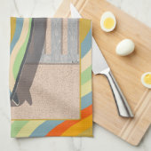 レトロサーフボードペリカンウェーストライプブ芸術 キッチンタオル (四つ折り)