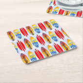 レトロサーフボードライトブルーハイビスカス スクエアペーパーコースター (アングル)