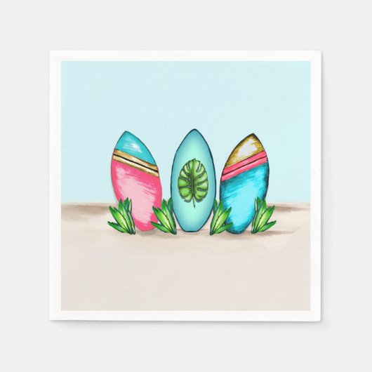 レトロサーフボード スタンダードカクテルナプキン (正面)