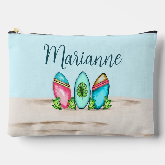 レトロサーフボード、ピンク、 アクセサリーポーチ (正面)