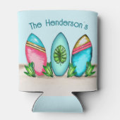 レトロサーフボード、ピンク、 缶クーラー (裏面)