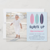 レトロサーフボード |誕生日パーティーの招待 招待状 (正面)