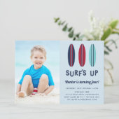 レトロサーフボード |誕生日パーティーの招待 招待状 (スタンド正面)