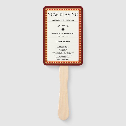 レトロシアターマーキーサインレッド結婚式 プログラム ハンドファン (正面)