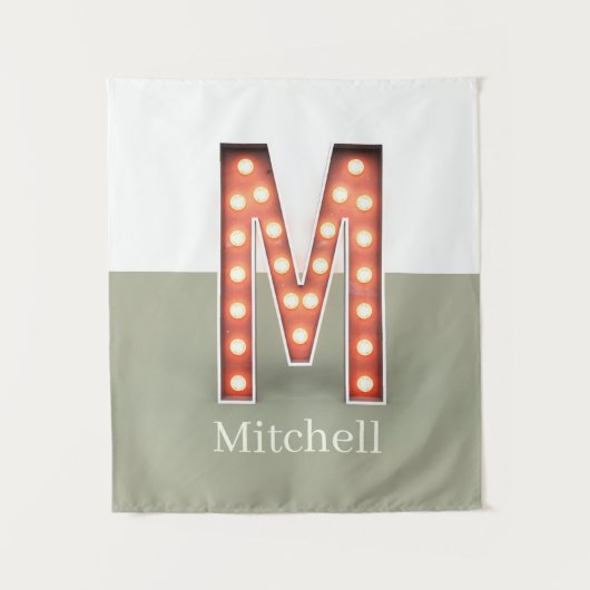 レトロシアターマーキーレターM パーソナライズされた タペストリー (正面)