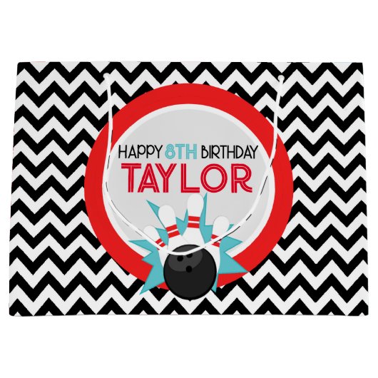 レトロシェブロンボーリング誕生日抱き枕 ラージペーパーバッグ (正面)