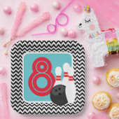 レトロシェブロンボーリング誕生日紙プレート ペーパープレート (パーティー)