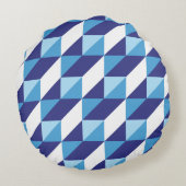 レトロシェードの青い幾何三角形抽象芸術 ラウンドクッション (裏面)
