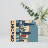 レトロシカゴシティスケープ ポストカード (スタンド正面)