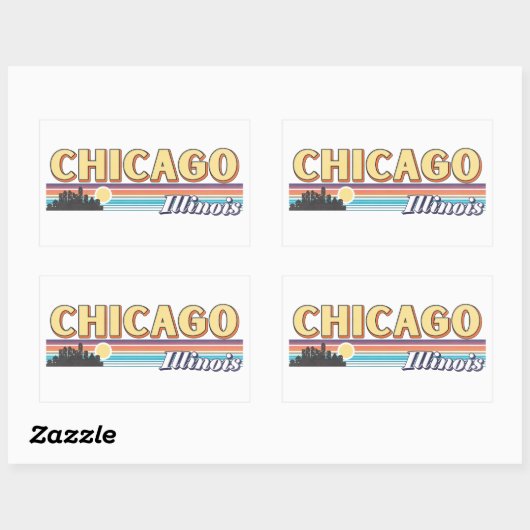 レトロシカゴシティストライプイリノイヴィンテージ 長方形シール (シート)