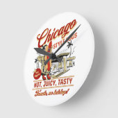 レトロシカゴスタイルホットドッグウォールクロック ラウンド壁時計 (傾斜)