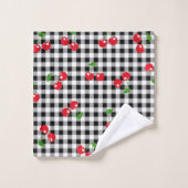 レトロシックかわいい赤さくらんぼブラック&ホワイトギンガム バスタオルセット (ウォッシュタオル)