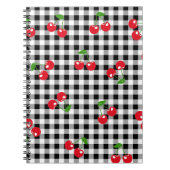 レトロシックかわいい赤さくらんぼ白黒ギンガム ノートブック (正面)