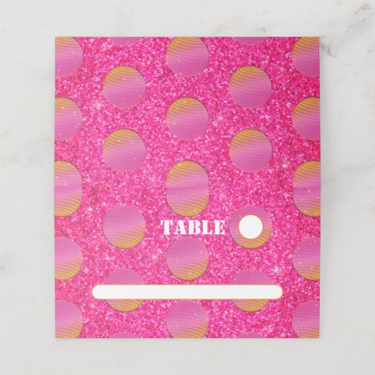 レトロシックなディスコボールホットピンクとオレンジ結婚ズ プレイスカード (外部開封)