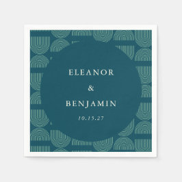 レトロシックエレガントアーチティール（緑がかった色）ブルーカスタムウェディング スタンダードカクテルナプキン