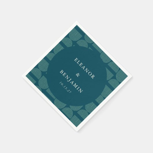 レトロシックエレガントアーチティール(緑がかった色)ブルーカスタムウェディング スタンダードカクテルナプキン (角)