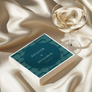レトロシックエレガントアーチティール（緑がかった色）ブルーカスタムウェディング スタンダードカクテルナプキン