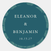 レトロシックエレガントアーチティール(緑がかった色)ブルーカスタムウェディング ラウンドシール (正面)