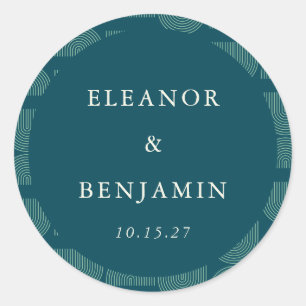 レトロシックエレガントアーチティール（緑がかった色）ブルーカスタムウェディング ラウンドシール