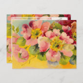 レトロシックエレガントピンクヴィンテージフローラプリムローズ ポストカード (正面/裏面)