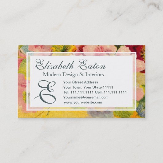 レトロシックエレガントピンクヴィンテージフローラプリムローズ 名刺 (正面)