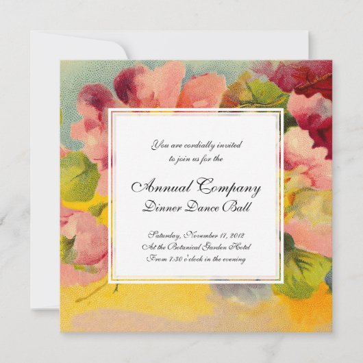 レトロシックエレガントピンクヴィンテージフローラプリムローズ 招待状 (正面)