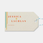 レトロシックカラフルデザインストライプと結婚の ギフトタグ (正面(横))