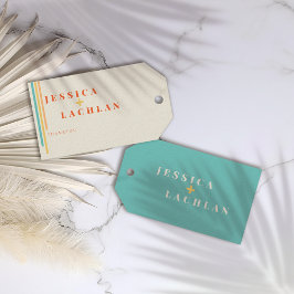 レトロシックカラフルデザインストライプと結婚の ギフトタグ