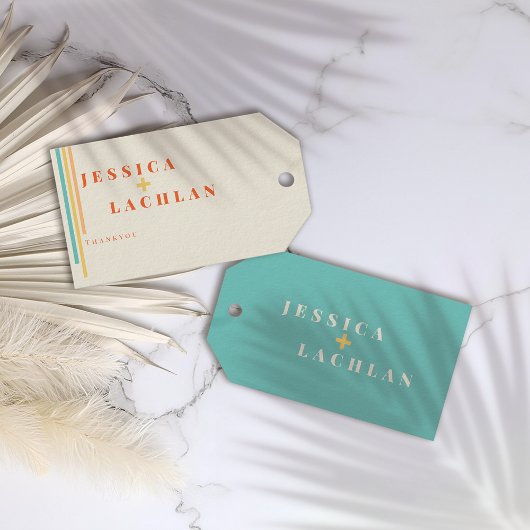 レトロシックカラフルデザインストライプと結婚の ギフトタグ