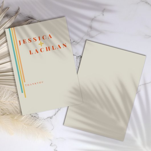 レトロシックカラフルデザインストライプと結婚の サンキューカード