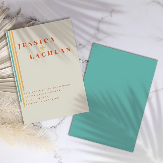 レトロシックカラフルデザインストライプと結婚の セーブザデート