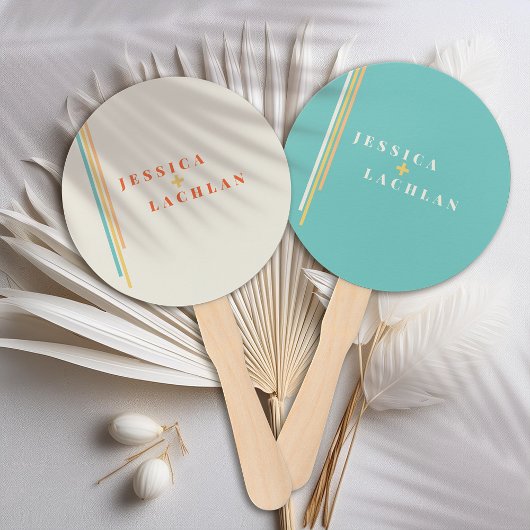 レトロシックカラフルデザインストライプと結婚の ハンドファン