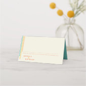 レトロシックカラフルデザインストライプと結婚の プレイスカード (正面)