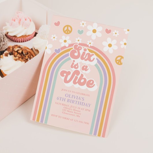 レトロシックスはバイブ レインボー 6歳の誕生日 招待状