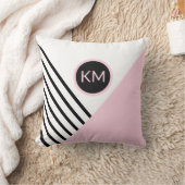 レトロシックストライプモノグラムとカラーブロック クッション (ブランケット)