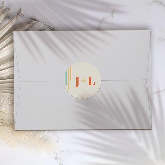 レトロシックデザインとカラフルストライプ ラウンドシール