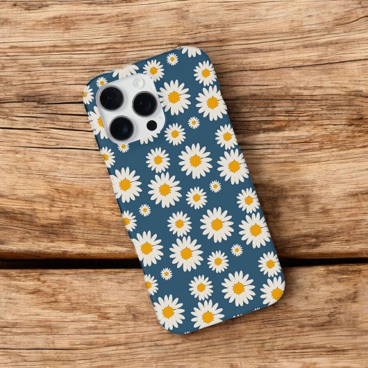 レトロシックネイビーブルーフローラルパターお洒落ン iPhoneケース