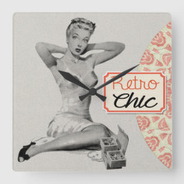 レトロシックピンナップガール スクエア壁時計