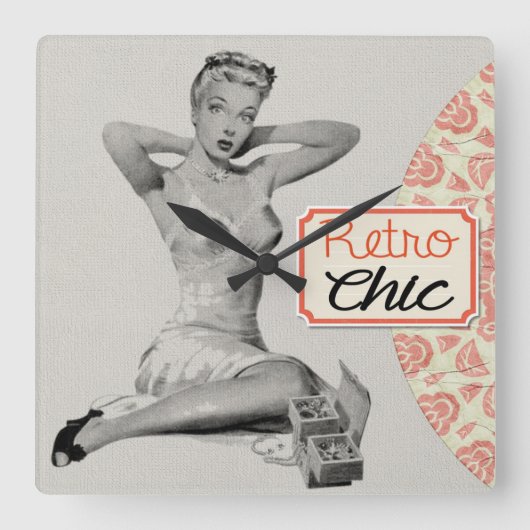 レトロシックピンナップガール スクエア壁時計 (正面)