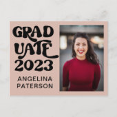 レトロシックフォトブラック&ピンク大学院パーティー インビテーションポストカード (正面)