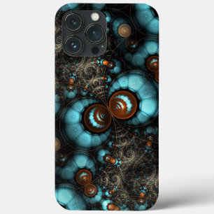 レトロシックブラウンアクアターコイズフラクタルパターン iPhone 13 PRO MAXケース