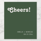 レトロシックモダンダークグリーン応援結婚ズ ワインラベル (シングルラベル)