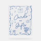 レトロシック図解入りの、写真付きのブルーブライダルシャワー アクリルサイン (正面)