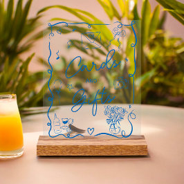 レトロシック図解入りの、写真付きのブルーブライダルシャワー アクリルサイン