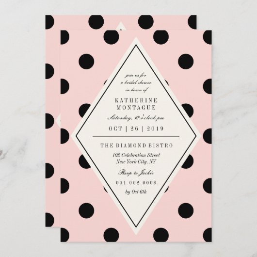 レトロシック水玉模様ダイヤモンドブライダルシャワー招待状 招待状 (正面/裏面)