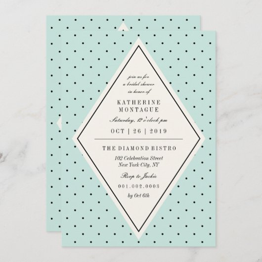 レトロシック水玉模様ダイヤモンドブライダルシャワー招待状 招待状 (正面/裏面)