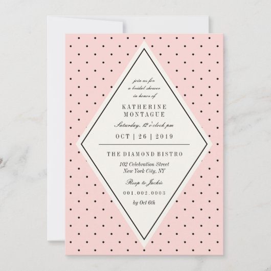 レトロシック水玉模様ダイヤモンドブライダルシャワー招待状 招待状 (正面)