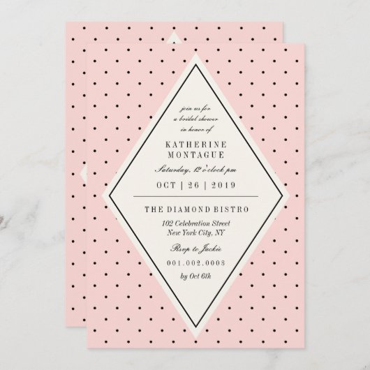 レトロシック水玉模様ダイヤモンドブライダルシャワー招待状 招待状 (正面/裏面)